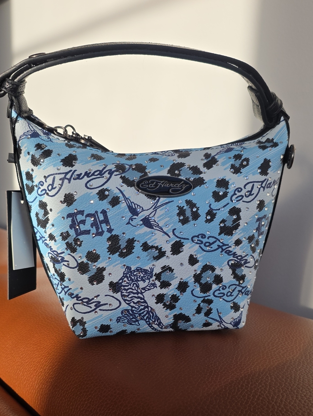 ED HARDY NWT Light Blue Logo & Leopard Print Mini Shoulder Bag